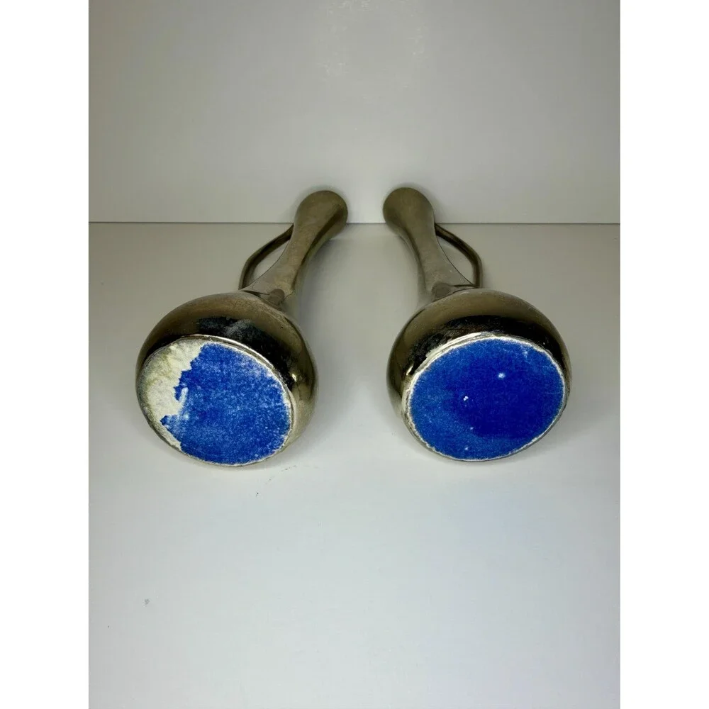 Pair Vintage Silverplate Bud Vases | Mid-Century Modern Ewer Set (7